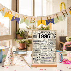 40Th Birthday Decorations Gift for Women Men, Retro Back in 1986 Poster Acrylic