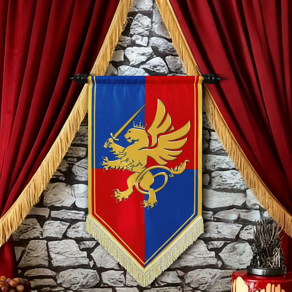 28 Inch Halloween Medieval Fantasy Pull-Down Banner with Lion Design Hanging Par