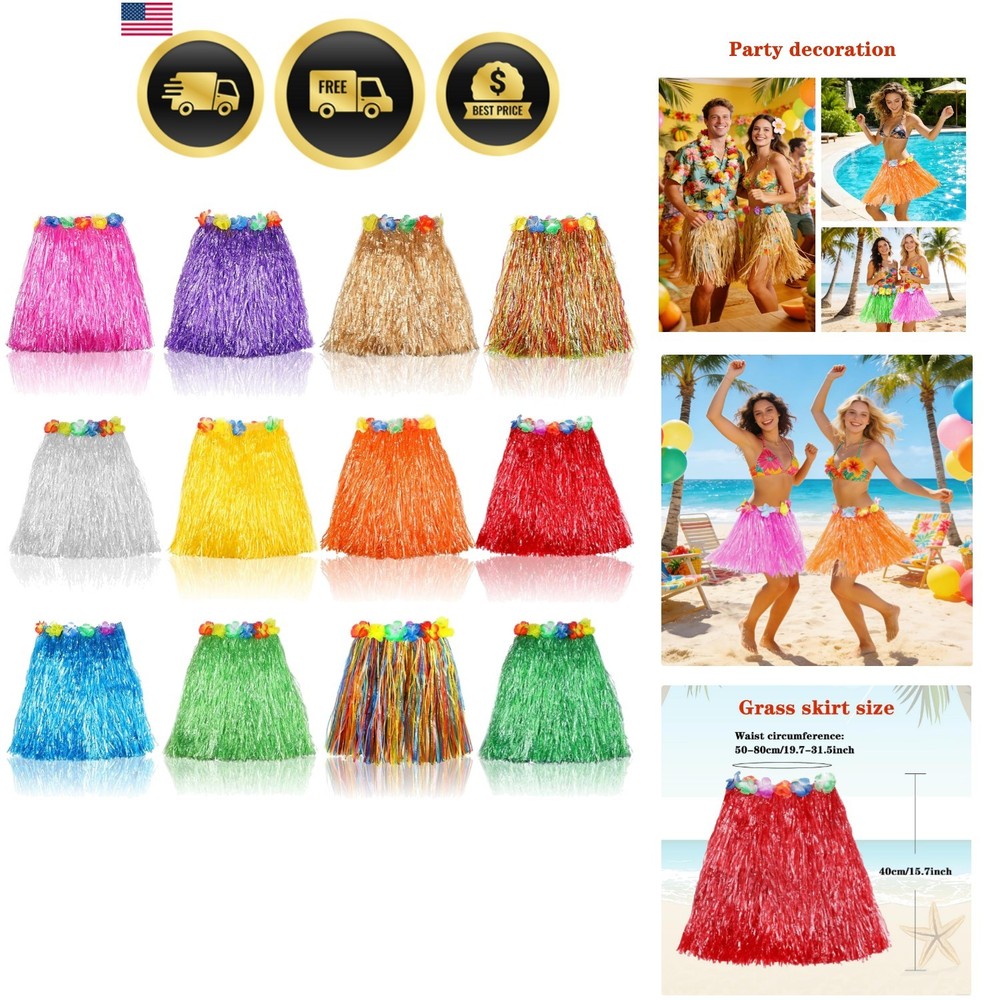 Hawaiian Grass Skirt Kids 12 Pack Tropical Luau Party Costume Favors