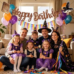 3Pcs Wizard Happy Birthday Banner Set – Brown Glitter Happy Birthday and Wate…