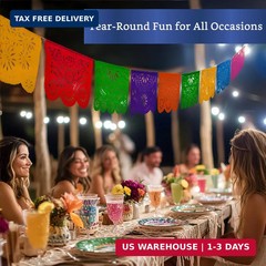 Mexican Party Banners (2 Pack with 10 Plastic Flags per Banner) – Papel Picado M