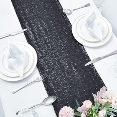 2 Packs 12 x 108 inches Black Sequin Table Runner Glitter for Wedding Birthday