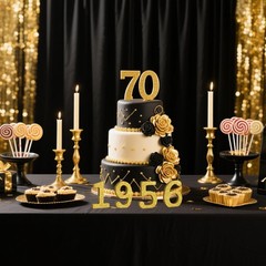 4 Inch 1956 Gold Glitter Table Centerpiece Sign 70th Birthday Number Block