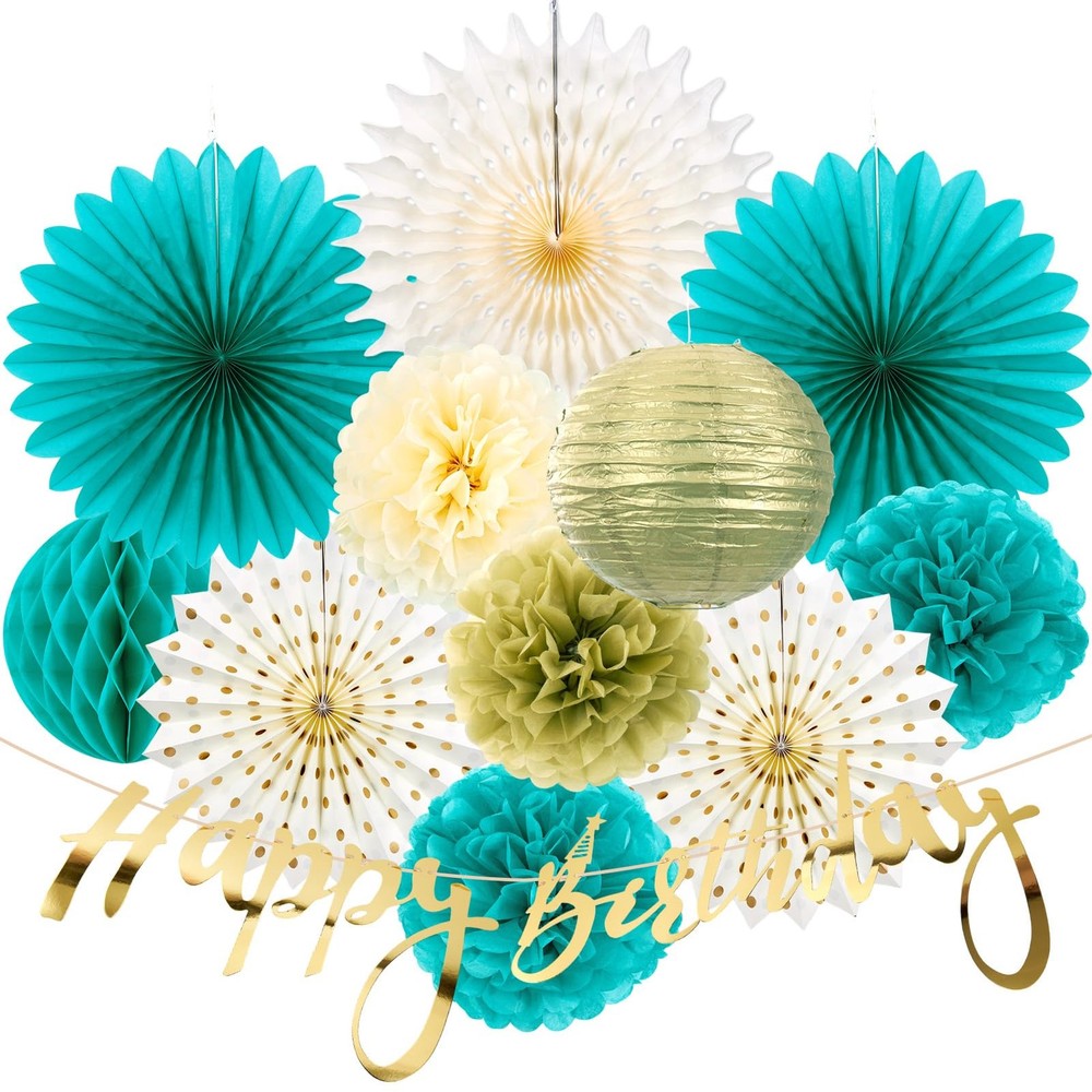 SUNBEAUTY Teal and 10 inches, 8 Gold Birthday Decorations