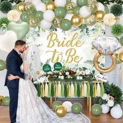 Sage Green Bridal Shower Decorations with Banner, Balloons, and Photo Props