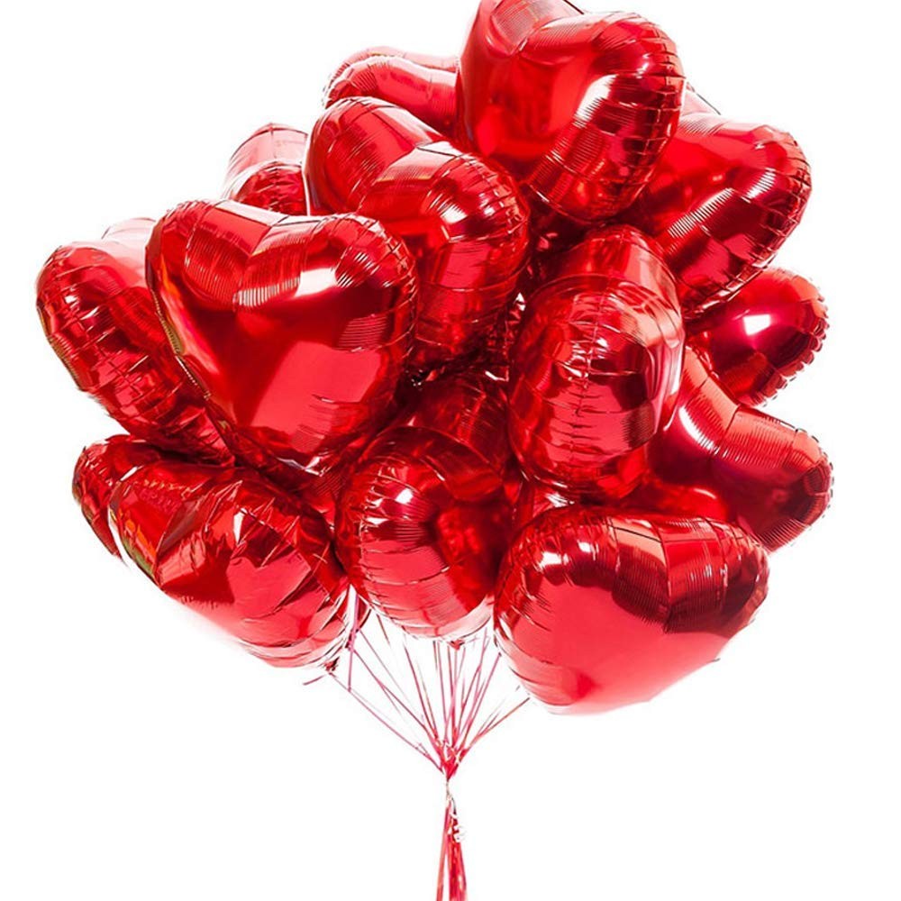 25pcs Heart Shape Foil Mylar Balloons Red 18″ for Valentine’s Day Birthday Pa…