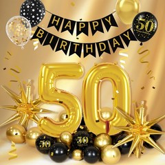 Vicduotex 114pcs 50th Birthday Decorations for Men, Black & Gold Balloons, Ba…