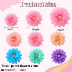 Geyee 18 Pcs Mexican Paper Flowers Colorful Fiesta Tissue Paper Flowers Pom P…