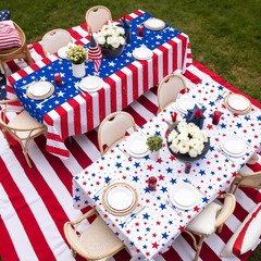 4th of July Party 108″ x 54″ (Rectangular), 250th Anniversary USA Patriotic