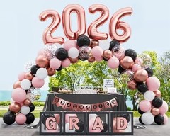 2026 Graduation Party Decorations Set – 86 PCS LED Lights, Balloons, Backdrop, F