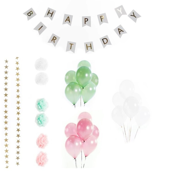 2x Pink Birthday Party Pack Banner, 36 Balloons Garland Stars Girls Celebration