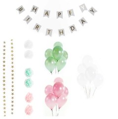 2x Pink Birthday Party Pack Banner, 36 Balloons Garland Stars Girls Celebration