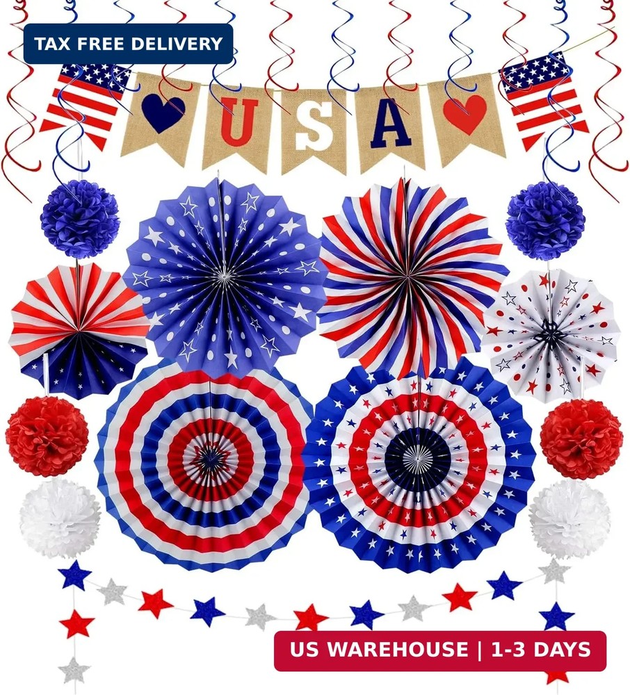 26Pcs Patriotic Decorations 4th of July Decorations LOVE USA Banner Red White Bl