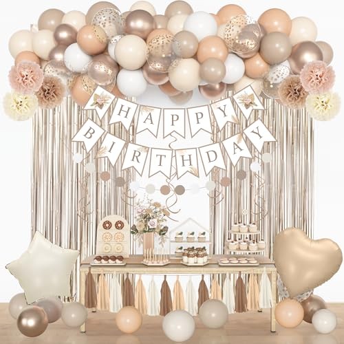 Birthday Decorations for Women, Beige Cream White Sand Confetti Neutral