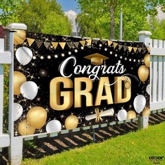 Graduation Decorations 2026 Black and Gold Congrats Grad Banner 72×44 Inch