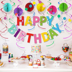 Colorful Birthday Decorations Kit – 16-Piece Set with Pre-Strung Happy Birthday