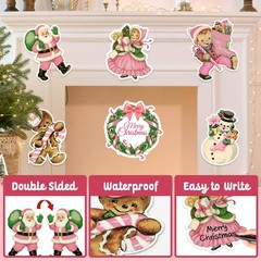 12 Pcs Pink Vintage Christmas Cutouts Home Decorations, Multicolored