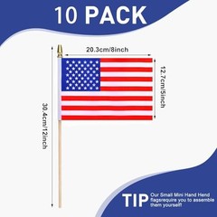 10Pack USA Military Flag Set Mini HandHeld Flag Small Military Flags on Wooden