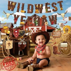 Adecortalk 16 Pcs Western Party Decorations Wild West Yee Haw Banner and Hang…