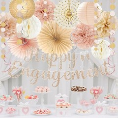 Engagement Party Decorations – Glitter Happy Engagement Banner & Boho Tassel Gar
