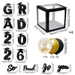 2026 Graduation Balloon Boxes Decorations, 4pcs Graduation Blocks with 32pcs …