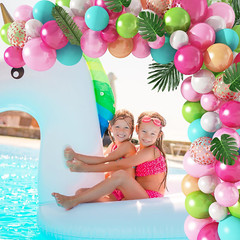 132Pcs Tropical Flamingo Balloons Garland Kit, 40» Coconut Tree Foil Flamingo B