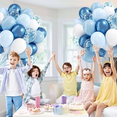 60pcs Blue and White Balloons 12inch with Pastel Pearl Light Blue Confetti Wh…