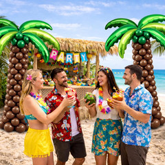 132 Pcs Palm Tree Balloon Column Stand Kit 6.5 Ft with Leaves & Coconut Balloons