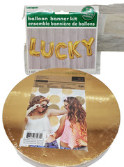 Gold Party Backdrop & LUCKY Balloon Banner Dots Special Event Décor