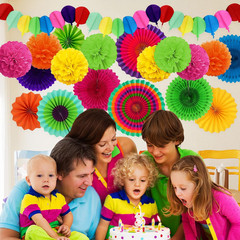 Fiesta Party Decorations, Multicolored Paper Pompoms Fan Garlands for Mexican Pa