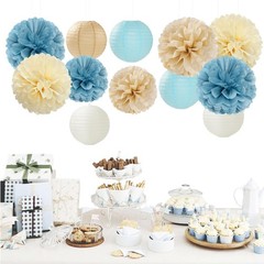 Dusty-Blue Champagne Party-Decorations -Flowers Lanterns – 15pc Boho Beige Go…