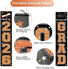 Orange & Black Graduation Banner for Class of 2026 – Indoor/Outdoor Flag 71″x12″
