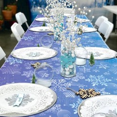 2 Pack Snowflake Tablecloths, 87×51» Plastic Blue Purple Snowflake Table Cover
