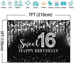 Mocsicka Sweet 16 Birthday Backdrop Glitter Silver Sweet Sixteen Background Girl