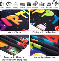 Colorful Happy Birthday Banner, Large Fabric Happy Birthday Sign Backdrop Backgr