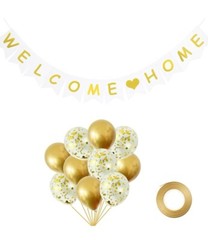 12pcs Gold Welcome Home Decoration Banner&Balloons