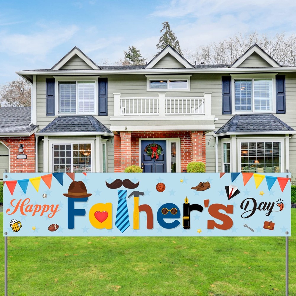 Happy Father’s Day Banner Sign Decoration Large Blue Dad Grandpa Party Red