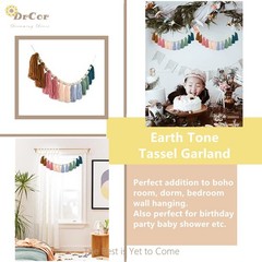 DrCor Boho Rainbow Tassel Garland – Handmade Cotton Yarn Wall Hanging in Eart…