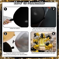 2026 Graduation Balloon Garland Arch Kit, Black Gold Silver Balloon Arch Clas…