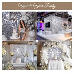 Instahibit 8.5×10 Ft Backdrop Stand w/ 72 Shimmer Wall Panels for Party Silver