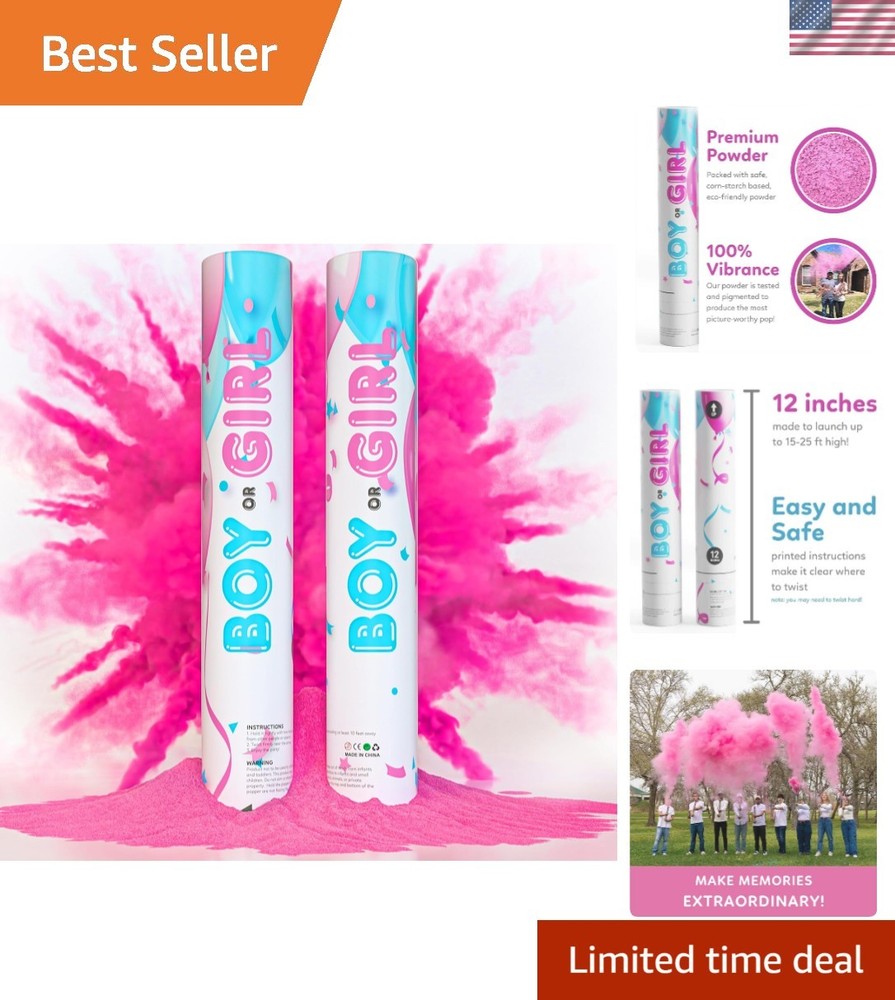 Biodegradable Gender Reveal Powder Cannon Poppers – 2 Pink Pack for Baby Showers