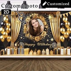 1pc 2D Gold Themed Tapestry Personalized Birthday Custom Poster Banner Backdrop❀