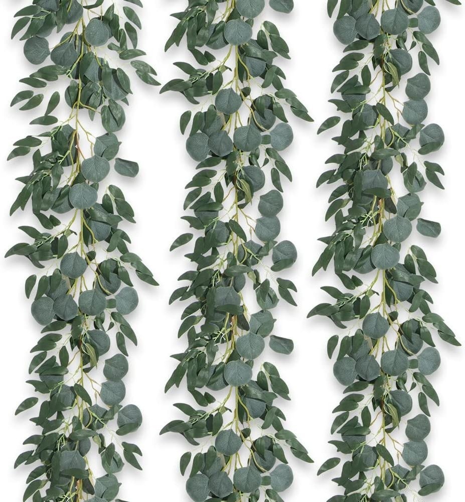 3Pcs Fake Eucalyptus Vines, 6.5FT Silk Ivy Garland, Odorless Lush Green Leaves