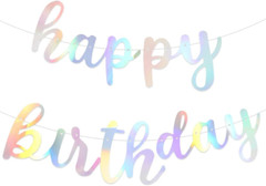 Holographic Happy Birthday Banner,Pre Strung Iridescent Birthday Party Decoratio