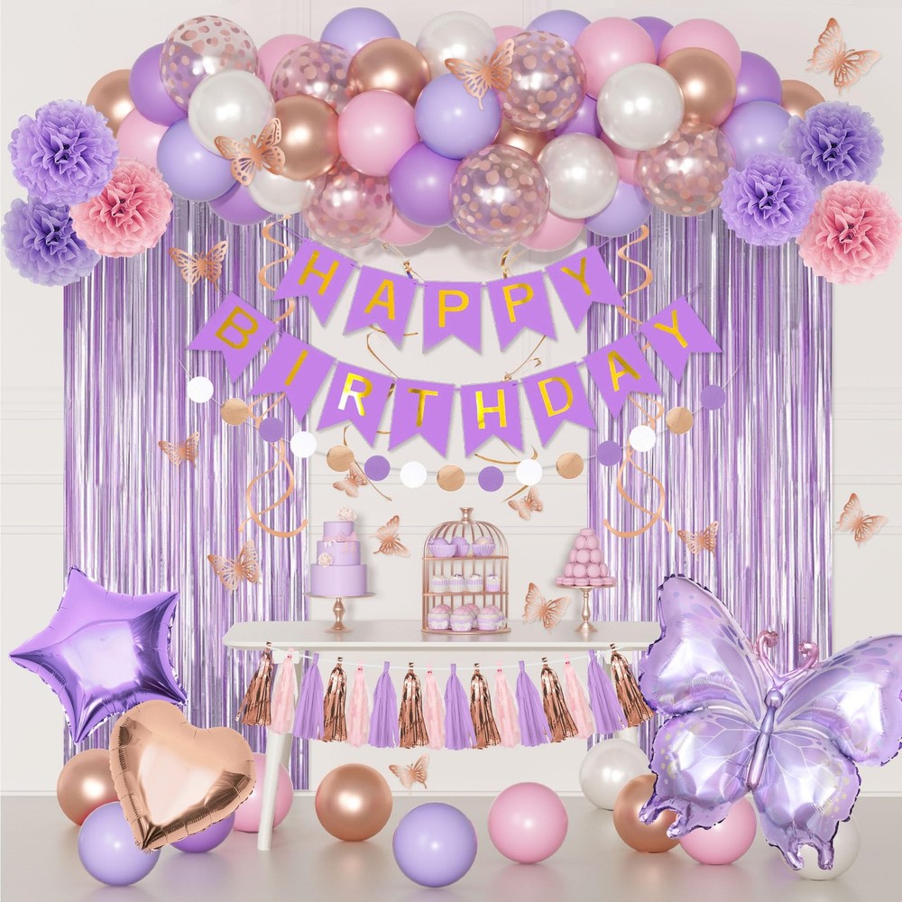 Purple Pink Birthday Party Decorations, Butterfly Confetti Rose Gold Lavender…