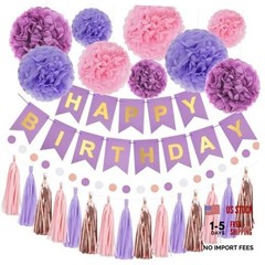 Purple Pink Birthday Party Decorations Set With Happy Birthday Banner, Tissue
