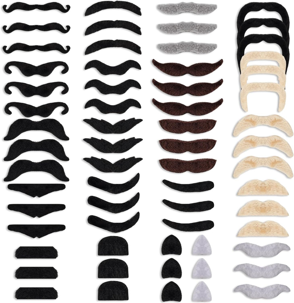 60Pcs Self Adhesive Fake Mustache 20 Styles Fake Beard Stick on Moustache Novel