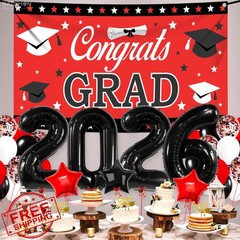 KatchOn Red Black Graduation 2026 Decorations 40 Pcs
