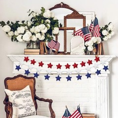 3 Pcs Patriotic Felt Banner Red Blue White Star Garland Pre-Assembled Hanging