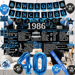 40Th Birthday Decorations for Men, 20PCS Black Blue Back in 1986 Birthday Party